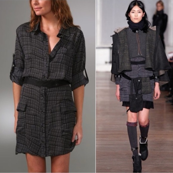 rag & bone Dresses & Skirts - rag & bone Somerset navy grey black plaid silk shirt dress